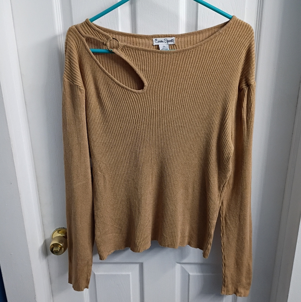 Caren Sport Tan Ribbed Knit Top 2x